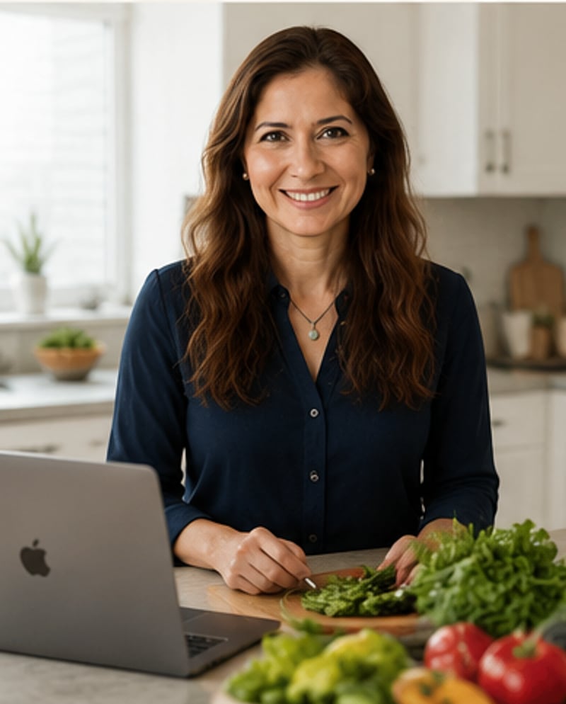 Maricel preparing whole foods in her kitchen